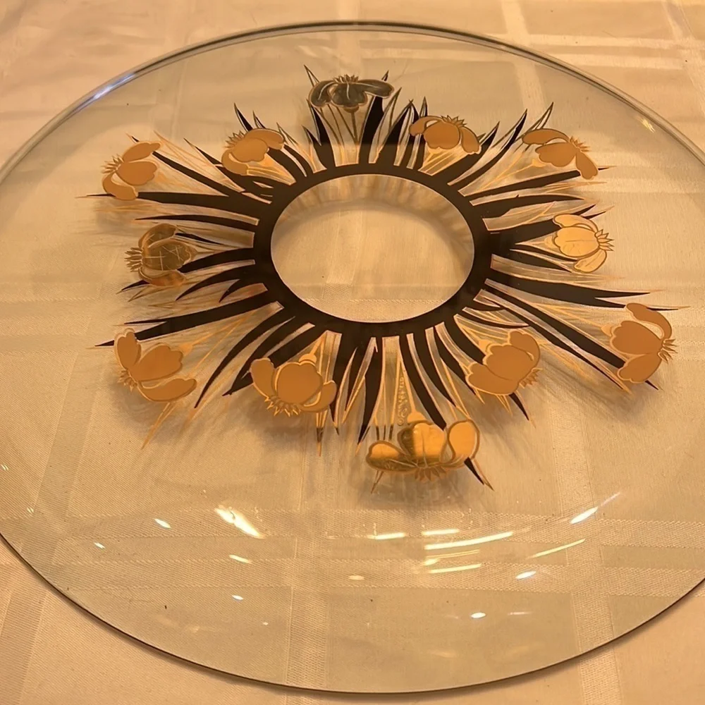Culver Glass 22K Gold Black 14.5” Platter and Small 4” tall Coordinating Bowl
